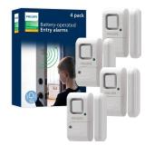 Philips Personal Security Window and Door Alarm, 4 Pack, DIY Protection, Burglar Alert, Wireless, Chime/Alarm, Easy Installation, Ideal for Home, Garage, Apartment, RV and More, LRM3320W/27 - Retail: 
