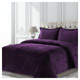 3pc King Venice Velvet Oversized Solid Duet Set Purple - Tribeca Living - Retail: $69