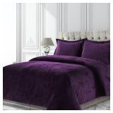 3pc King Venice Velvet Oversized Solid Duet Set Purple - Tribeca Living - Retail: $69