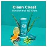 Toms of Maine Clean Coast Natural Deodorant for Men and Women, Aluminum Free, No Artificial Fragrances, Dyes, or Preservatives, Baking Soda Free, 48-Hour Odor Protection, 3.25 oz