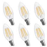 GvvooHome Candelabra Light Bulbs, 6W Equivalent to 60 watt, E12 LED Bulb Non-Dimmable 2700K Soft White, LED Chandelier Bulb, B10 Candle Bulbs, 90+CRI, 600LM, Cear Glass, 6 Pack - Retail: $14