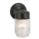 Design House Jelly Jar Wall Light, Indoor/Outdoor, Clear Ribbed Glass, Dimmable, Matte Black, Wall Mount Sconce Fixture, 4.5 in W x 7.5 in H x 5.25 in D, 502195