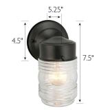 Design House Jelly Jar Wall Light, Indoor/Outdoor, Clear Ribbed Glass, Dimmable, Matte Black, Wall Mount Sconce Fixture, 4.5 in W x 7.5 in H x 5.25 in D, 502195