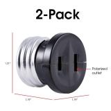 Power Gear Polarized Handy Plug, 2 Pack, Easy to Install, 2-Prong, Convert Light Bulb to Outlet Socket Adapter, UL Listed, Black, 54276