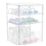YESGIRL 3-Tier Clear Baby Bottle Organizer,Clear Stackable Acrylic Storage With Drawer for Countertop Cabine Storage Station Case Box Container for Nipples Pump Parts Food Jars