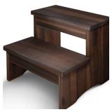 FANATU Wooden Two Step Stool, Heavy Duty 2-Step Ladder for Adults & Kids, Supports up to 450lbs for Kitchen, Bathroom or Bedside Use (Walnut Finish)