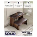 FANATU Wooden Two Step Stool, Heavy Duty 2-Step Ladder for Adults & Kids, Supports up to 450lbs for Kitchen, Bathroom or Bedside Use (Walnut Finish)