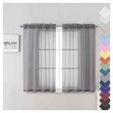 Lecloud Grey Sheer Curtains 45 Inch Long 2 Panels, Short Voile Drapes for Dining Small Windows, Light Filtering Voile Curtain for Living Room Bedroom Bathroom, Dual Rod Pocket, 40 Wx45 L