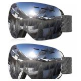 NSSIW Ski Goggles for Men Women Youth, OTG Snowboard Goggles Snow Goggles with Anti Fog and UV Protection Over Glasses 2 Pack