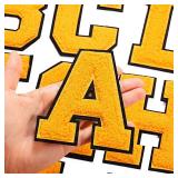 Waydress 26 Pcs Preppy Chenille Letter Iron on Letters Patches 4.5 Inch Self Adhesive, Sew on Chenille A-Z Alphabet Letter Patches for Clothing DIY Supplies(Saffron Yellow Style)