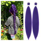 Purple Braiding Hair 20 Inch Pre Stretched Braiding Hair Extensions 2 Packs Long Synthetic Crochet Hair Twist Braids for Stage Party Halloween Costume Cosplay