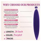 Purple Braiding Hair 20 Inch Pre Stretched Braiding Hair Extensions 2 Packs Long Synthetic Crochet Hair Twist Braids for Stage Party Halloween Costume Cosplay