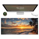 Galdas Gaming Mouse Pad XXL XL Large Mouse Pad Mat Long Extended Mousepad Desk Pad Non-Slip Rubber Mice Pads Stitched Edges Thin Pad (31.5x11.8x0.12 Inch)-Sunset Beach