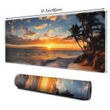 Galdas Gaming Mouse Pad XXL XL Large Mouse Pad Mat Long Extended Mousepad Desk Pad Non-Slip Rubber Mice Pads Stitched Edges Thin Pad (31.5x11.8x0.12 Inch)-Sunset Beach