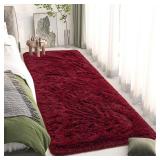 DweIke Fluffy Burgundy Red Runner Rugs for Bedroom, 2x6 Feet Soft Plush Long Runners for Girls Boys Kids, Non-Slip and Machine Washable Bedside Rug, Small Throw Carpet for Hallway Rooms Decor