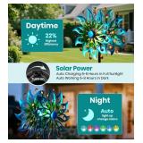 VUFOZ Solar Wind Spinners Outdoor H63xW13 Metal Kinetic Garden Spinner with Crackle Glass Ball & Built-in Solar Panel Peacock-Style Yard Wind Sculpture with LED Light