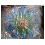 VUFOZ Solar Wind Spinners Outdoor H63xW13 Metal Kinetic Garden Spinner with Crackle Glass Ball & Built-in Solar Panel Peacock-Style Yard Wind Sculpture with LED Light