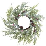 Winlyn 4 Pcs Artificial Frosted Cedar Pine Candle Rings Christmas Candle Holder Rings Wreaths Pine Cones Red Pip Berries Mini Window Mirror Wreaths 14.6 Wide for Winter Holiday Table Farmhouse Decor