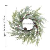 Winlyn 4 Pcs Artificial Frosted Cedar Pine Candle Rings Christmas Candle Holder Rings Wreaths Pine Cones Red Pip Berries Mini Window Mirror Wreaths 14.6 Wide for Winter Holiday Table Farmhouse Decor