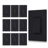 AIDA Single Pole Rocker Decorator Light Switch, 15 Amp Self-grounding Electrical Light Switches, Wall Plate Included, Residential Grade, UL Listed (10 Pack, Matte Black)