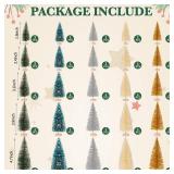 Miniature Sisal Frosted Christmas Trees with Lights Bottle Brush Trees with Wood Base Artificial Mini Christmas Trees DIY Crafts for Christmas Home Table Top Decor Winter Ornament