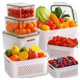 6 PCS Fruit Storage Containers for Fridge with Removable Colanders, 6 Plastic Food Storage Containers with 6 Lids, Leakproof Produce Containers Keep Fruits, Vegetables, Berry, Meat Fresh Longer