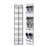 KEEPJOY Over the Door Shoe Organizer, Hanging Shoe Organizer with 4 Hooks, Shoe Holder with 14 Mesh Pockets Closet Door Shoe Storage Bag (White-2Pack)