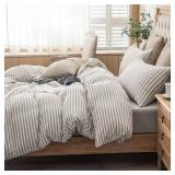PURE ERA Jersey Knit Duvet Cover Set 100% T-Shirt Heather Cotton Super Soft Comfy Classic Striped Design, with Zipper Closure, Grey & White Stripe, King