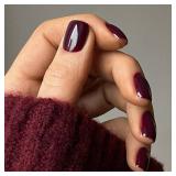 KQueenest 48 Pcs Wine Dark Red Press on Nails Short Length, Acrylic Burgundy Press on, Solid Color Fake Set, Glue on Short, Stick on for Women Finger Decoration