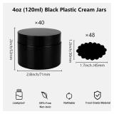 Acrux7 Bulk 4 oz Black Plastic Jars, Small Round Cosmetic Cream Jars with Lids & Labels, Refillable Plastic Cream Container 120 ml Leak Proof Travel Jars for Creams, Lotion, Body Butter, Body Scrub