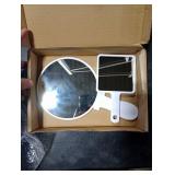 PDOZV Hand Mirror, 2 Pcs Portable Hand Mirrors with Handle, See Back of Head Haircut Personal Handheld Travel Small Ladies