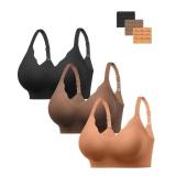 HBselect Jelly Bras for Women No Underwire 3PCS Comfort Wireless Push Up Bras Seamless Scalloped Lift Everyday Bralettes Large