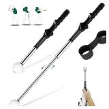 KALAUTO Golf Swing Trainer with Golf Swing Band- Retractable Golf Swing Training Aid Click Club Indoor Practice Warm Up Stick Flexible Telescopic Tempo Trainer (Black-Right Hand)