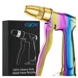 ESOW Heavy Duty Metal Garden Hose Nozzle, High Pressure Water Hose Nozzle with 4 Spray Patterns Rotating, Ideal for Outdoor Lawn & Garden Watering, Car & Pet Washing, Rainbow