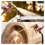 ESOW Heavy Duty Metal Garden Hose Nozzle, High Pressure Water Hose Nozzle with 4 Spray Patterns Rotating, Ideal for Outdoor Lawn & Garden Watering, Car & Pet Washing, Rainbow