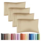 Queen Pillow Cases Set of 4 - Ultra Soft Hotel Quality Pillowcase Covers - Comfy, Cozy & Wrinkle Free - Shrinkage, Stain and Fade Resistant - Machine Washable Pillow Protectors - 4 Piece Set - Beige