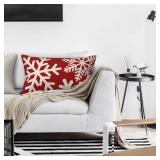 NIDITW Happy Holidays Snowflakes Falling Red Cotton Linen Throw Pillow case Cushion Cover Sofa Chair Decorative Rectangle 12x20 Inches (37)