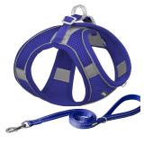 AIITLE Step in Dog Harness and Leash Set - No Pull Escape Proof Vest Harnesses with Soft Mesh and Reflective Bands, Adjustable Pet Outdoor Harnesses for Small and Medium Dogs Royal Blue M Grey Leash