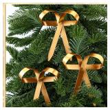 Daifunli Bulk Gold Metal Christmas Bow Ornaments for Christmas Tree Garland Wreath Bulk Bow with Clip Ornament Vintage Indoor Outdoor Home Xmas Party Decorations, 4 x 5 Inches