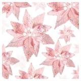 Norme 18 Pcs 3 Size Velvet Christmas Poinsettia Flowers Glitter Artificial Poinsettia Flowers with Stems Christmas Tree Ornaments for Xmas Tree Wreath Wedding New Year Holiday Decor(Macaron Pink)