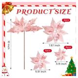 Norme 18 Pcs 3 Size Velvet Christmas Poinsettia Flowers Glitter Artificial Poinsettia Flowers with Stems Christmas Tree Ornaments for Xmas Tree Wreath Wedding New Year Holiday Decor(Macaron Pink)