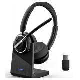 (2025 Upgraded) Wireless Headset with Mic for Work, Bluetooth Headset with Noise Canceling Microphone with Dongle, Charging Base & Mic Mute, Wireless Headphones for Work from Home/PC/Computer