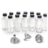 10 Pack, 2 oz Small Clear Glass Bottles w/Lid & 3 Funnels - 60ml Boston Shot Bottles for Health, Immunity, Potion, Wellness, Sample, Ginger, Juice - Mini Personal Care & Beauty Travel Bottle
