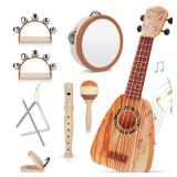 Kids Guitar Set - Musical Toys for 2 3 Year Old Boy Birthday Gifts, Montessori Toys for 2 Year Old Girls, Musical Instruments with Ukulele/Tambourine/Maracas for Toddler 2-4, Band Sets for Kids 3-5