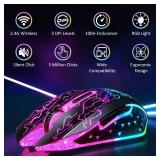 VersionTECH. Wireless Gaming Mouse, Rechargeable Computer Mouse Mice with Colorful LED Lights, Silent Click, 2.4G USB Nano Receiver, 3 Level DPI for PC Gamer Laptop Desktop Chromebook Mac-Black