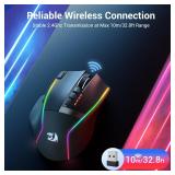 Redragon Wireless Gaming Mouse, Ergonomic Mouse 16000 DPI with Rapid Fire Key, 9 Macro Buttons, 170-Hour Durable Power Capacity and RGB Backlight Wired/Wireless Mouse for Laptop/Mac/PC