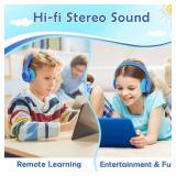 Candy Bila Kids Bluetooth 6.0 Headphones with LED Light, 85Hours Playtimes, Type-C Fast Charging, 85/94dB Volume Limited, Comfort Wireless Headphones with Built-in Mic, Wired & TF Card Mode, Blue