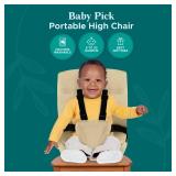Portable High Chair by Baby Pick- Foldable High Chair for Travel with Adjustable Shoulder Straps- Compact Harness Seat for Babies & Toddlers- Easy to Use Washable Feeding Safety Seat (Beige)