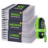 Vacbird Vacuum Bags for Travel with USB Electric Pump, 15 Pack Carry-on Size Compression Packing for Luggage and Suitcase, Space Saver Bags for Clothes and Clothing Travel