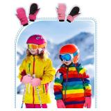 SATINIOR 2 Pairs Kids Snow Mittens Waterproof Winter Ski Gloves Warm Thicken Snow Gloves for Girls Boys (Rose Red, Pink,3-5 Years)